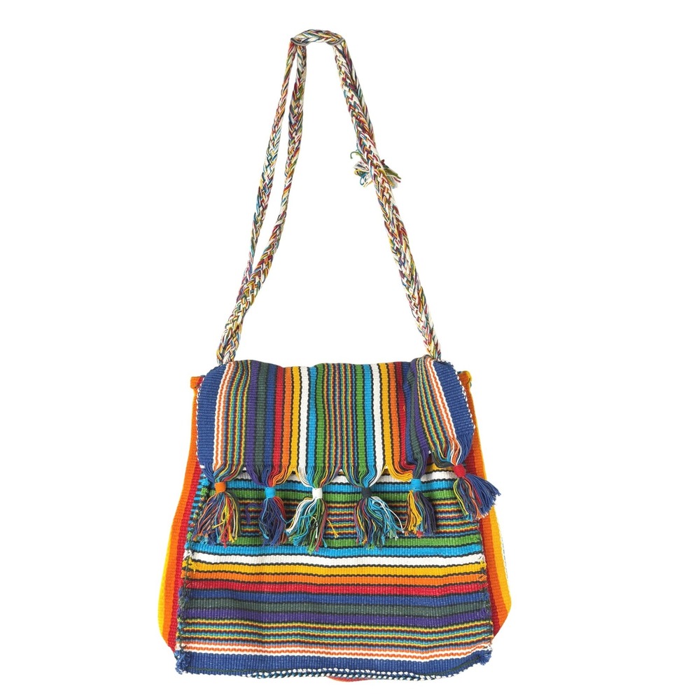 Bohemian Woven Crossbody Bag Striped Colorful Tassel Fringe Braided Strap Hobo